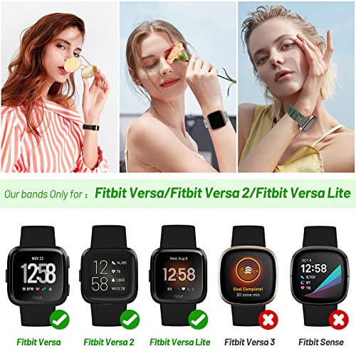 YAXIN 3 шт. Тонких спортивных браслетов, совместимых с Fitbit Versa/Fitbit Versa 2/Fitbit Versa Lite, для женщин, мягкий силиконовый кружевной ремешок для замены, для умных часов Fitbit Versa, черный/серый/сосново-зеленый - 2