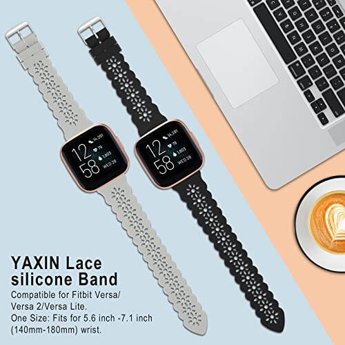 YAXIN 3 шт. Тонких спортивных браслетов, совместимых с Fitbit Versa/Fitbit Versa 2/Fitbit Versa Lite, для женщин, мягкий силиконовый кружевной ремешок для замены, для умных часов Fitbit Versa, черный/серый/сосново-зеленый - 4