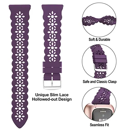 YAXIN 3 taʼrifli ingichka sport bantlari Fitbit Versa/Fitbit Versa 2/Fitbit Versa Lite bilan mos keladi, ayollar uchun yumshoq silikon dantelli almashtirish bilaguzuklari, Fitbit Versa aqlli soati uchun qora/kulrang/qaragʻay yashil - 3