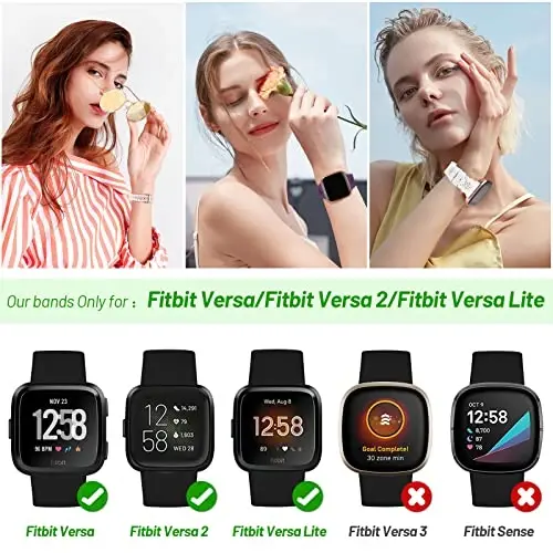 YAXIN 3 Pack Slim Sport Bands Compatible with Fitbit Versa/Fitbit Versa 2/Fitbit Versa Lite Band for Women,Soft Silicone Lace Replacement Wristbands for Fitbit Versa Smart Watch,Purple/White/Pink Sand - MODAZONE (1)