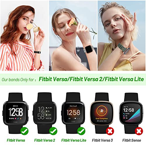 YAXIN 3'lü İnce Spor Bant Fitbit Versa/Fitbit Versa 2/Fitbit Versa Lite ile Uyumlu, Kadınlar İçin Yumuşak Silikon Dantel Değiştirme Bileklik, Fitbit Versa Akıllı Saat İçin Siyah/Gri/Çam Yeşili - 2