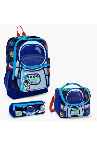 Yaygan Coral High Blue Astronaut Patterned 3-Piece School Bag Set-Blue - 8