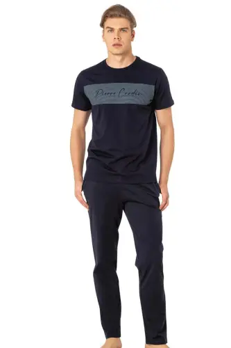 Yazılı Erkek Pijama Takım-Navy 