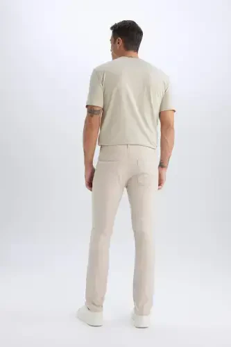Yazlık Chino Kanvas Dokulu Pantolon Slim Fit Dar Kesim Cepli Dar Paça-Kum - 1
