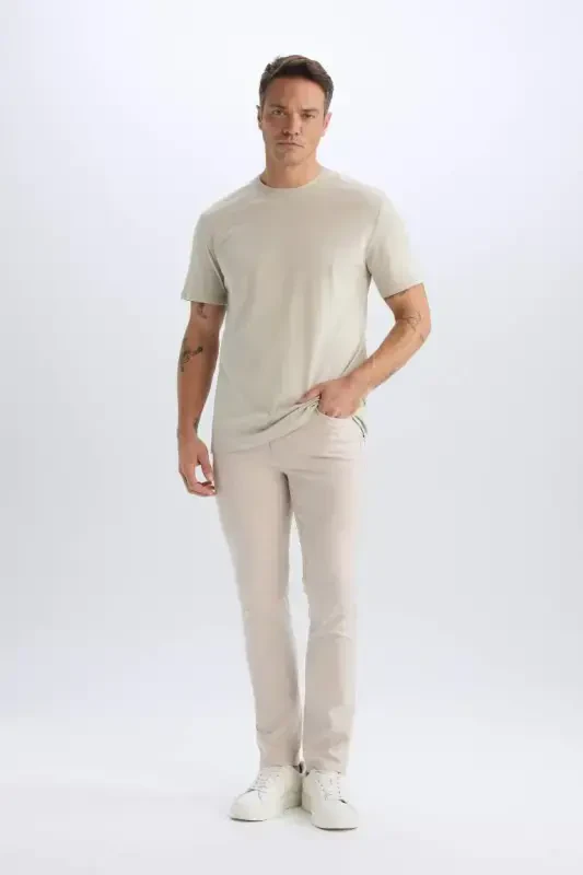 Yazlık Chino Kanvas Dokulu Pantolon Slim Fit Dar Kesim Cepli Dar Paça-Kum - 3
