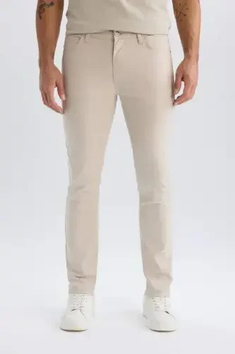 Yazlık Chino Kanvas Dokulu Pantolon Slim Fit Dar Kesim Cepli Dar Paça-Kum - 5