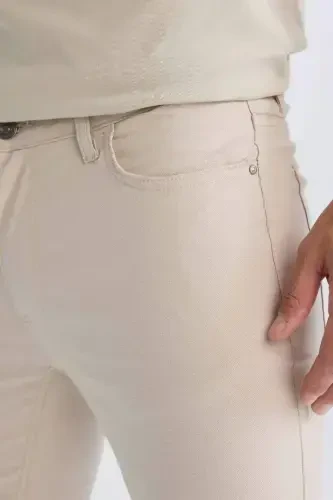 Yazlık Chino Kanvas Dokulu Pantolon Slim Fit Dar Kesim Cepli Dar Paça-Kum - 6