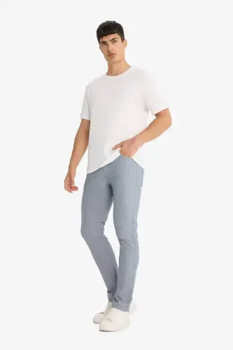 Yazlık Chino Kanvas Pantolon Slim Fit Dar Kesim Cepli Dar Paça-Açık İndigo - 3