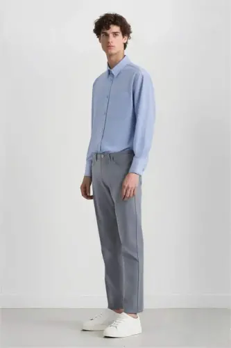 Yazlık Chino Kanvas Pantolon Slim Fit Dar Kesim Cepli Dar Paça-Açık İndigo - 3