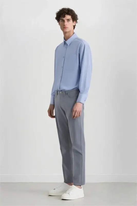 Yazlık Chino Kanvas Pantolon Slim Fit Dar Kesim Cepli Dar Paça-Açık İndigo - 3