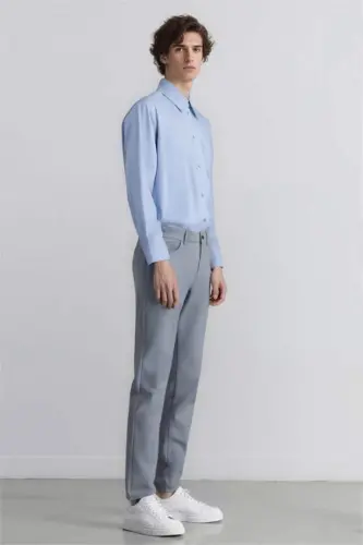 Yazlık Chino Kanvas Pantolon Slim Fit Dar Kesim Cepli Dar Paça-Açık İndigo - 4