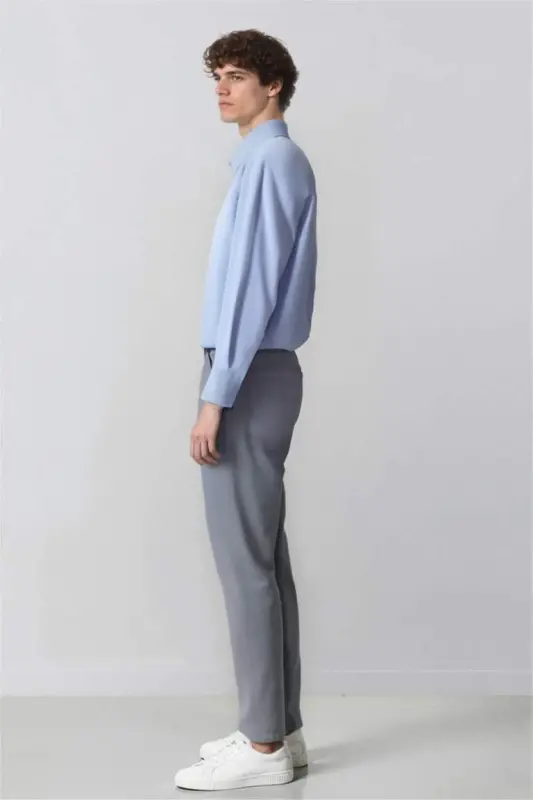 Yazlık Chino Kanvas Pantolon Slim Fit Dar Kesim Cepli Dar Paça-Açık İndigo - 5