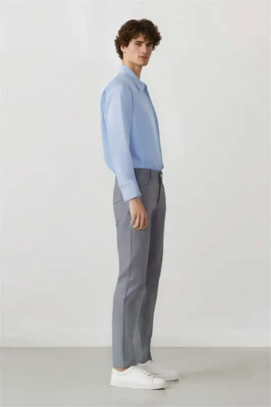 Yazlık Chino Kanvas Pantolon Slim Fit Dar Kesim Cepli Dar Paça-Açık İndigo - 6