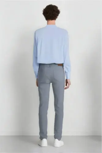 Yazlık Chino Kanvas Pantolon Slim Fit Dar Kesim Cepli Dar Paça-Açık İndigo - 7