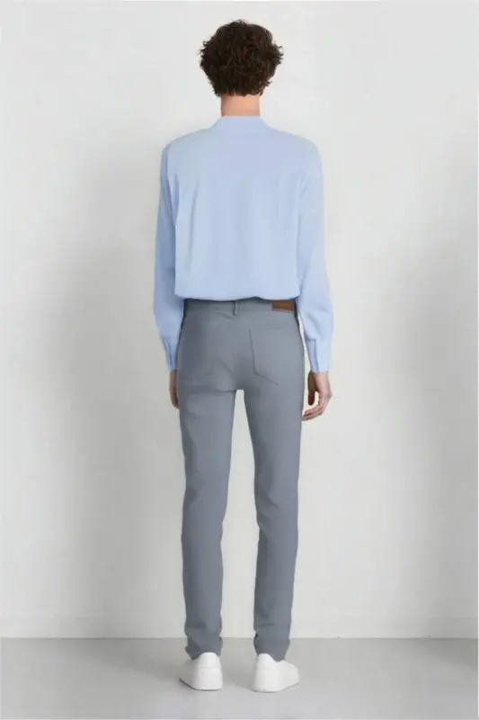 Yazlık Chino Kanvas Pantolon Slim Fit Dar Kesim Cepli Dar Paça-Açık İndigo - 7