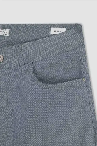 Yazlık Chino Kanvas Pantolon Slim Fit Dar Kesim Cepli Dar Paça-Açık İndigo - 9