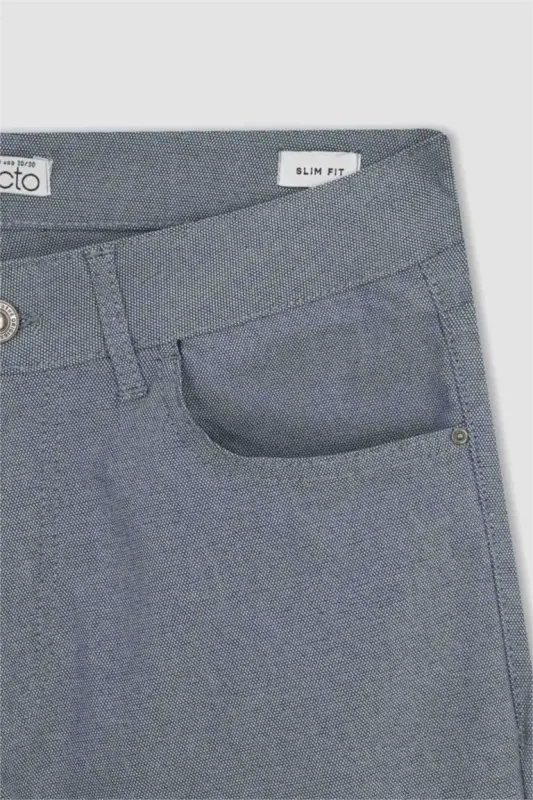 Yazlık Chino Kanvas Pantolon Slim Fit Dar Kesim Cepli Dar Paça-Açık İndigo - 9