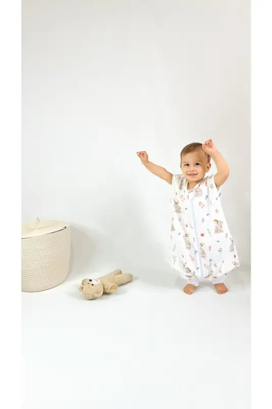 Yazlık Müslin Uyku Tulumu, 0.5 Tog Tek Katlı Çocuk Tulumu, Kız Erkek Bebek Tavşanlı Unisex Tulum - Tavşanlı - LAS VIVAS KIDS