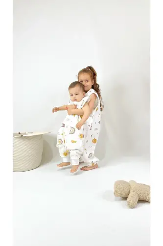 Yazlık Müslin Uyku Tulumu, 0.5 Tog Tek Katlı Çocuk Uyku Tulumu,gökkuşağı Desenli Bebek Unisex Tulum - Harfli - 7