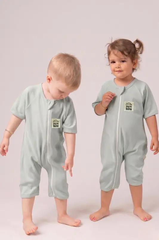 Yazlık Uyku Tulumu Dizaltı Boy 0.2 TOG Bebek Uyku Tulumu %100 Doğal Pamuk Oeko-Tex Sertifikalı Kumaş Yeşil - Yeşil - SAREBABY