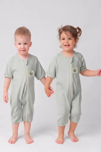 Yazlık Uyku Tulumu Dizaltı Boy 0.2 TOG Bebek Uyku Tulumu %100 Doğal Pamuk Oeko-Tex Sertifikalı Kumaş Yeşil - Yeşil - 3