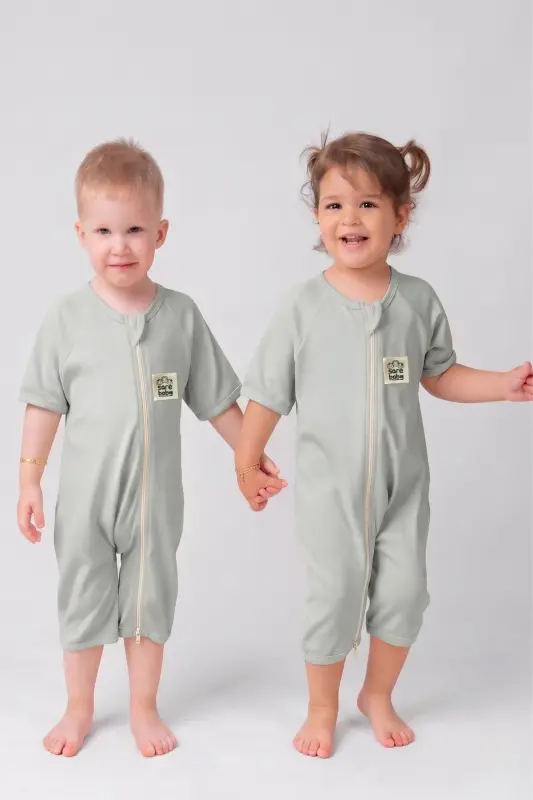 Yazlık Uyku Tulumu Dizaltı Boy 0.2 TOG Bebek Uyku Tulumu %100 Doğal Pamuk Oeko-Tex Sertifikalı Kumaş Yeşil - Yeşil - 3