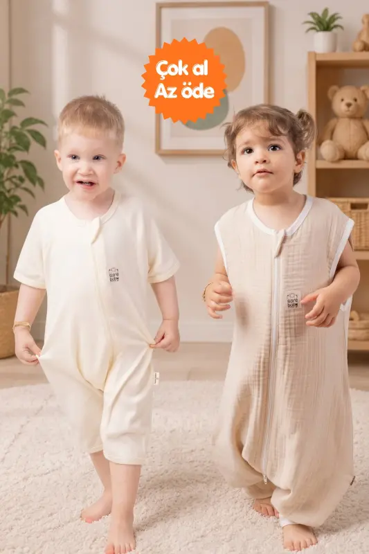 Yazlık Uyku Tulumu Seti 0.5 Tog 2'li %100 Doğal Pamuk Bej Rengi - Kum Beji - 2