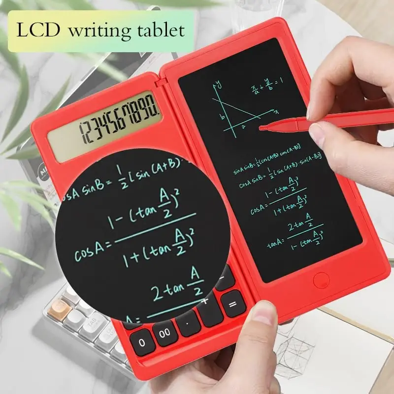 Desk Calculator, Desktop Small Calculators with Writing Notepad, Basic 4-Function Math Large Button Calculator, School Supplies for Kids, Middle/High School Students (Red) - 5