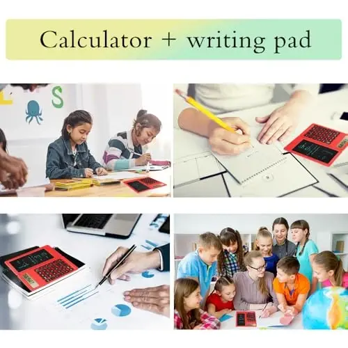 Desk Calculator, Desktop Small Calculators with Writing Notepad, Basic 4-Function Math Large Button Calculator, School Supplies for Kids, Middle/High School Students (Red) - 7