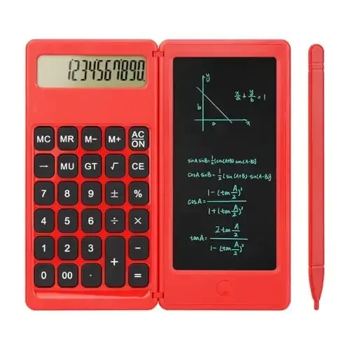 Desk Calculator, Desktop Small Calculators with Writing Notepad, Basic 4-Function Math Large Button Calculator, School Supplies for Kids, Middle/High School Students (Red) - IPEPUL