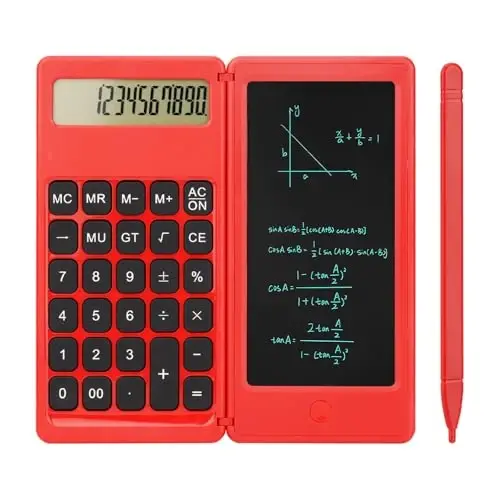 Desk Calculator, Desktop Small Calculators with Writing Notepad, Basic 4-Function Math Large Button Calculator, School Supplies for Kids, Middle/High School Students (Red) - 1