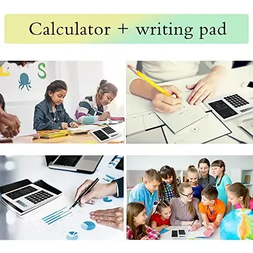 Desk Calculator, Desktop Small Calculators with Writing Notepad, Basic 4-Function Math Large Button Calculator, School Supplies for Kids, Middle/High School Students (White) - 6