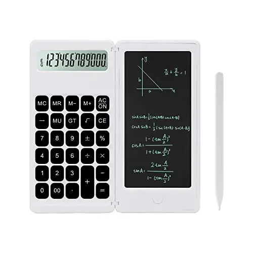Desk Calculator, Desktop Small Calculators with Writing Notepad, Basic 4-Function Math Large Button Calculator, School Supplies for Kids, Middle/High School Students (White) 