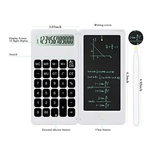 Desk Calculator, Desktop Small Calculators with Writing Notepad, Basic 4-Function Math Large Button Calculator, School Supplies for Kids, Middle/High School Students (White) - 3