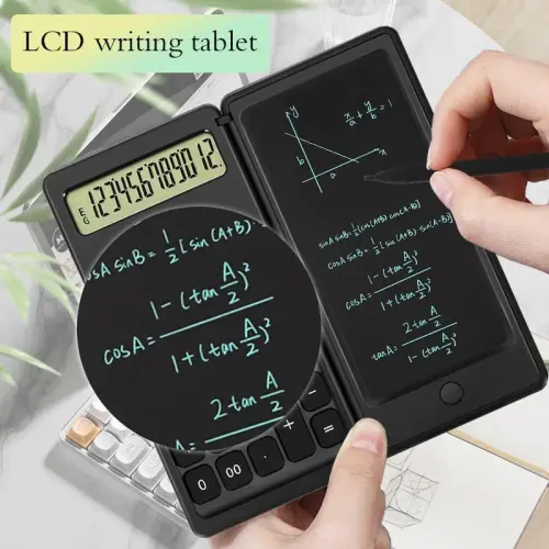 Desk Calculator, Desktop Small Calculators with Writing Notepad, Basic 4-Function Math Large Button Calculator, School Supplies for Kids, Middle/High School Students (Black) - 4