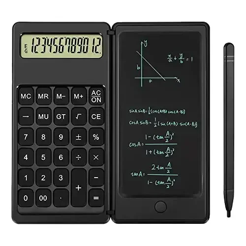 Desk Calculator, Desktop Small Calculators with Writing Notepad, Basic 4-Function Math Large Button Calculator, School Supplies for Kids, Middle/High School Students (Black) 