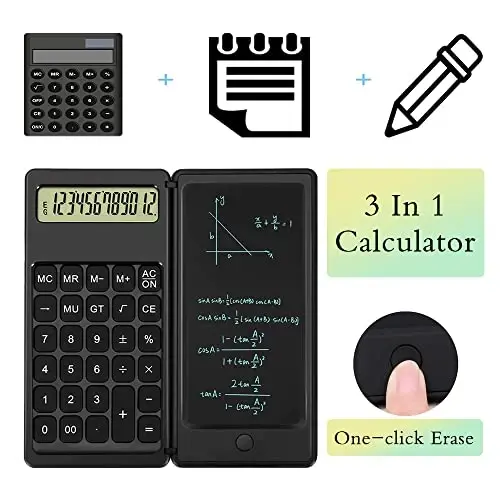 Desk Calculator, Desktop Small Calculators with Writing Notepad, Basic 4-Function Math Large Button Calculator, School Supplies for Kids, Middle/High School Students (Black) - 2