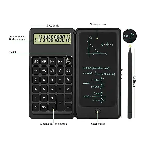 Desk Calculator, Desktop Small Calculators with Writing Notepad, Basic 4-Function Math Large Button Calculator, School Supplies for Kids, Middle/High School Students (Black) - 3