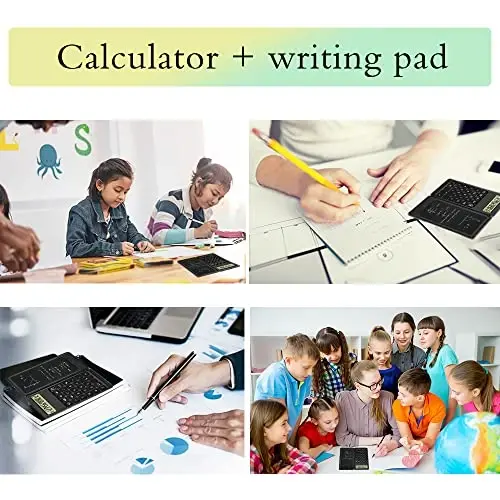 Desk Calculator, Desktop Small Calculators with Writing Notepad, Basic 4-Function Math Large Button Calculator, School Supplies for Kids, Middle/High School Students (Black) - 6