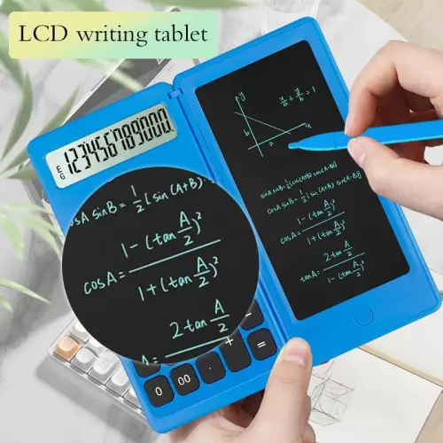 Desk Calculator, Desktop Small Calculators with Writing Notepad, Basic 4-Function Math Large Button Calculator, School Supplies for Kids, Middle/High School Students (Blue) - 4