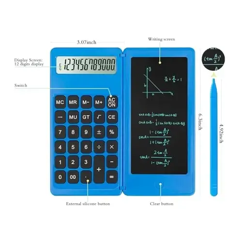 Desk Calculator, Desktop Small Calculators with Writing Notepad, Basic 4-Function Math Large Button Calculator, School Supplies for Kids, Middle/High School Students (Blue) - 3