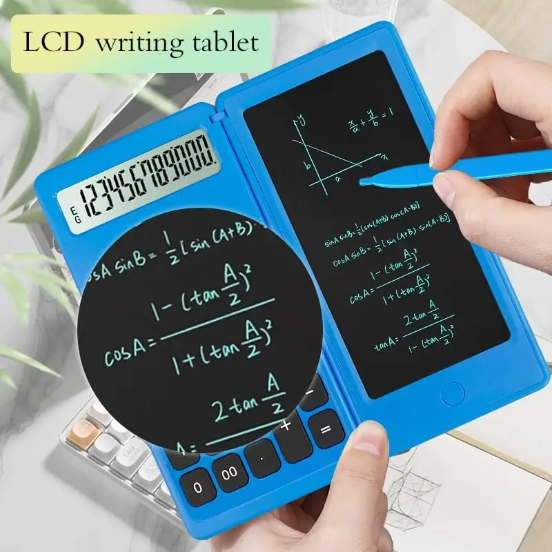 Desk Calculator, Desktop Small Calculators with Writing Notepad, Basic 4-Function Math Large Button Calculator, School Supplies for Kids, Middle/High School Students (Blue) - 4
