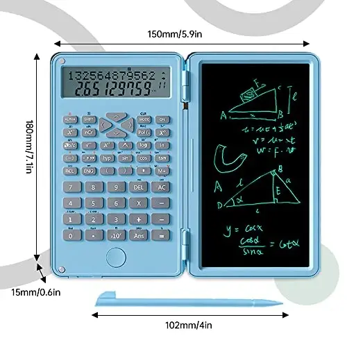 Yazma Tabletli Bilimsel Hesap Makinesi, Taşınabilir Katlanabilir Hesap Makinesi Not Defteri 2'si 1 Arada LCD Bilim Hesap Makinesi Not Defteri Ofis Ev Okul Koleji için Profesyonel Finansal Hesap Makinesi (Siyah) - 5