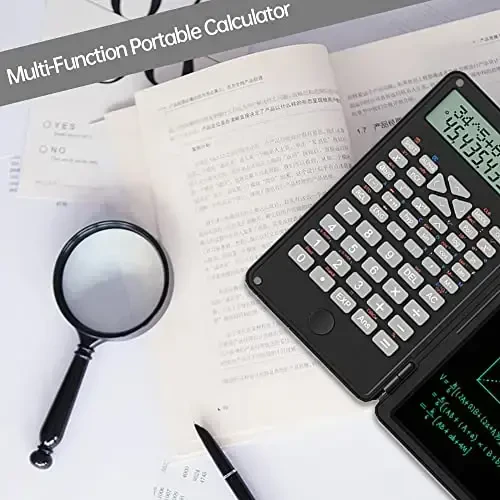 Scientific Calculator with Writing Tablet, Protable Foldable Calculator Notepad 2 in 1 LCD Science Calculator Notepad Professional Financial Calculator for Office Home School Colleage(Black) - JSJGETYI