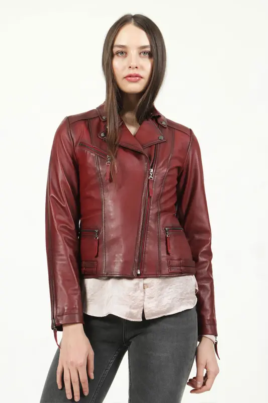 Yb2039 Gerçek Deri Kadın Mont-Bordo - 3