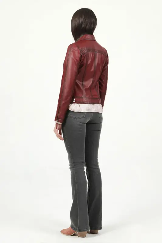 Yb2039 Gerçek Deri Kadın Mont-Bordo - 4
