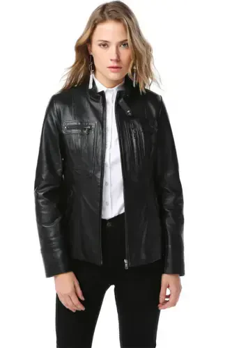 Yb2043 Genuine Leather Women's Jacket Black-BLACK - 1