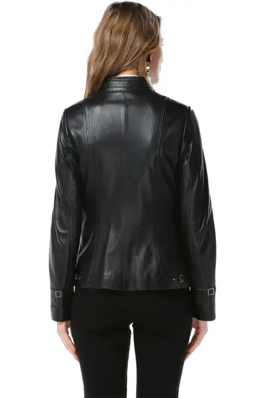 Yb2043 Genuine Leather Women's Jacket Black-BLACK - 4
