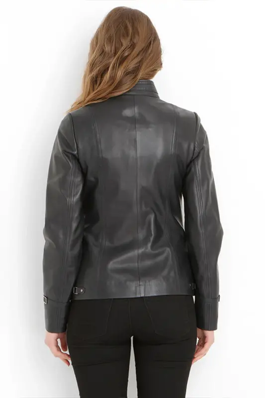 Yb2043 Genuine Leather Women's Jacket Navy Blue - Navy Blue - 3
