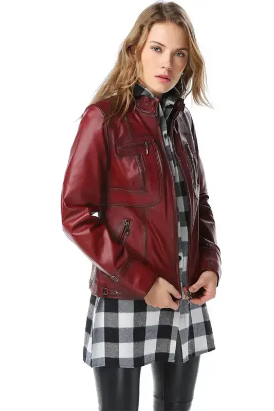 Yb2043 Gerçek Deri Kadın Mont Ök.bordo-ÖK. BORDO - DERICLUB